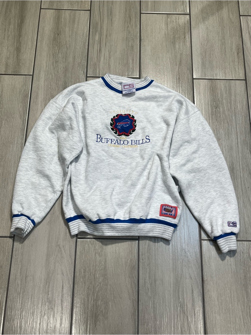 Buffalo Gray Crewneck Sweatshirt with Blue Trim size Large 1990s Made in USA